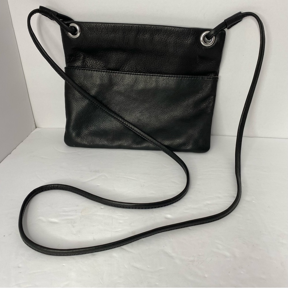 Margot New York Genuine Pebbled Soft Black Leather Crossbody Bag